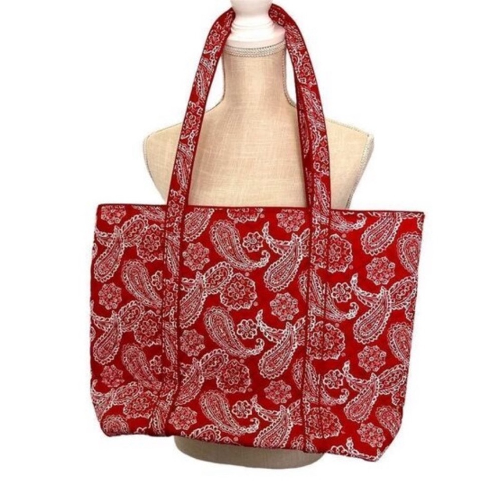 Vera Bradley Iconic Large Tote Bag Red/White Bandana Paisley Recycled Cotton NWT